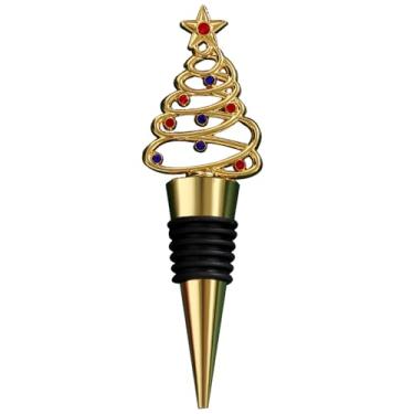 Imagem de Rolha de garrafa de vinho de Natal decorativa para árvore de Natal, tampa de garrafa de metal reutilizável, selante para bebidas, champanhe, vinho, artigos de festa de Natal