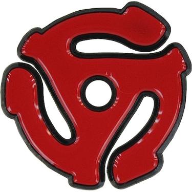 Imagem de Broche esmaltado adaptador de disco de vinil vermelho 45rpm 17.8 cm – Acessório de música retrô para jaquetas, mochilas, chapéus e cordões