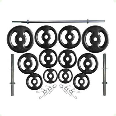 Imagem de Kit Profissional 50 Kg de Anilhas + 2 Barras de 40cm + Barra de 160cm 