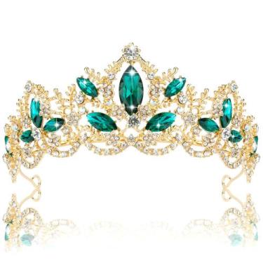 Imagem de Coroa de ouro cristal verde Tiara Exacoo Wedding 5,5 cm D