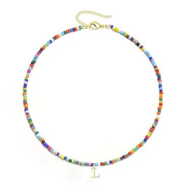 Imagem de Colares coloridos com inicial feminina – colar de bolhas feito à mão com contas delicadas e fofas de praia, colares boho para mulheres, joias modernas, colar gargantilha, Large, Cobre Banhado a ouro