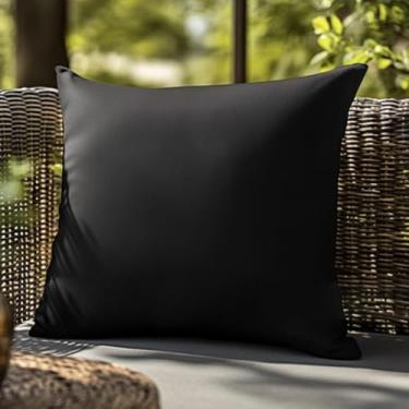 Imagem de Capas de almofada de 45,72 cm x 45,72 cm pretas sólidas à prova d'água, pacote com 1 capa decorativa quadrada de linho para jardim, casa de fazenda, tenda de pátio, varanda, sofá