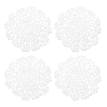 Imagem de Porta-copos de tecido, 4 peças de 10 cm - Doilies de crochê de algodão, tapete de copo bordado de renda com padrão floral para decoração de festa de casamento (branco)
