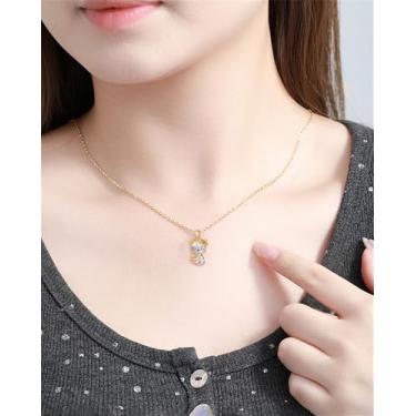 Imagem de Colar feminino delicado com pingente de gato de zircônia cúbica, de aço inoxidável, hipoalergênico, cristal, gatinho, animal, gargantilha, ajustável, confortável, fofo, presente de aniversário, férias