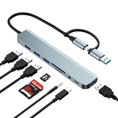 Imagem de Adaptador multiportas USB C/USB Hub, hub USB 3.0, alumínio 8 em 1, divisor USB com leitor de cartão SD/TF, 1 USB 3.0, 3 USB 2.0, 1 USB C e saída de áudio de 3,5 mm para MacBook Pro Air, iPad Pro