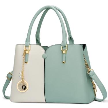 Imagem de KKXIU Bolsas e bolsas femininas com compartimentos triplos modernos bolsa de ombro com alça superior para mulheres, Verde (branca)