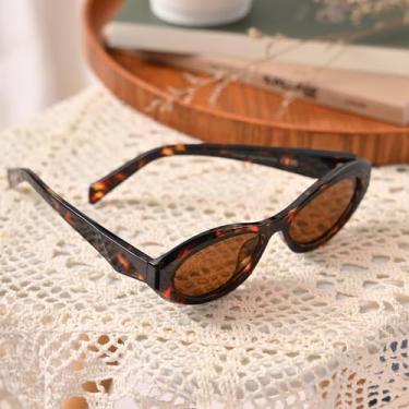 Imagem de Óculos de sol retrô ovais femininos e masculinos, óculos de sol pequenos olho de gato dos anos 90, óculos de sol modernos, Tartaruga/marrom, M