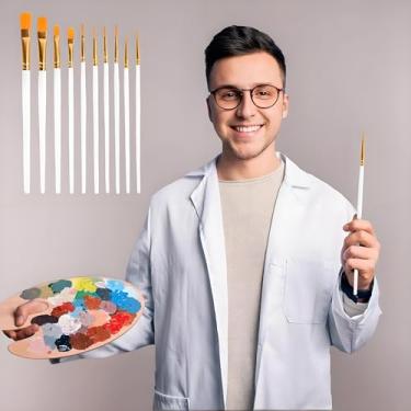 Imagem de Conjunto de 10 pincéis de tinta, pincéis de nylon com ponta redonda e ponta pontiaguda, pincéis profissionais de acrílico para aquarela a óleo para rosto, unhas, corpo, arte, modelo, pintura em