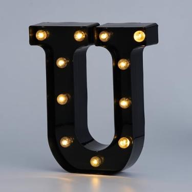 Imagem de Letreiro de LED preto, letreiro com letras, sinal para luz noturna, casamento, festa de aniversário, Natal, decoração de bar, personagem (U)