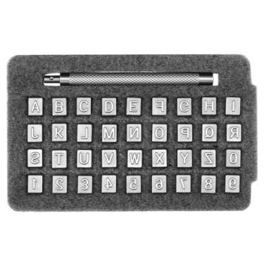 Imagem de QWORK Conjunto de carimbos de couro para trabalho em couro, kit completo de gravação de 37 peças com números, letras e alça de aço, tamanho de 1/10.2 cm para artesanato profissional