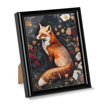 Imagem de Pôster de arte de parede floral Aesthetic Fox Dark Academia Fox para decoração de mesa, pintura emoldurada para decoração de mesa de parede de casa de fazenda 15 x 20 cm