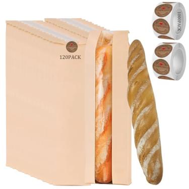 Imagem de PEOKPIPLE Sacos de pão para pão caseiro com 1000 etiquetas, pacote com 120 sacos de papel de 11,5 x 6 x 40 cm para pão com janela transparente, embalagem de presente de padaria para baguete