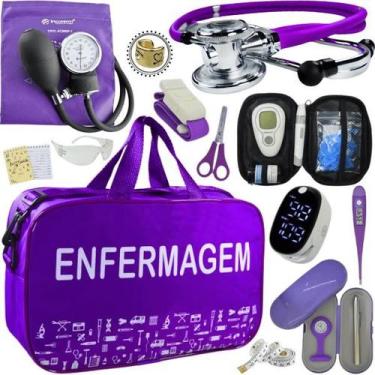Imagem de Kit Bolsa Cores Aparelho Pressao Esfigmomanometro Medidor de Glicose C