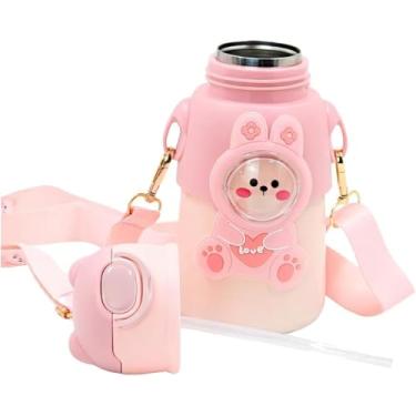 Imagem de Garrafa Térmica Infantil com Canudo Retrátil e Alça | 500ml | Anti-Vazamento | Design Fofo e Resistente | Cores disponiveis para a coleção (Rosa (Rabbit))