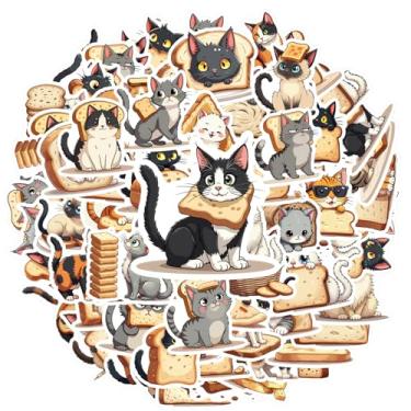 Imagem de 70 peças de adesivos fofos de pão de gatos, adesivos engraçados, encantadores para guitarra, laptop, capacete, skate, notebook, bagagem, copo para celular