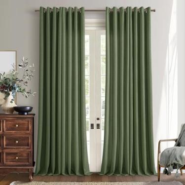 Imagem de Cortinas verde-oliva de 250 cm de linho sintético filtragem de luz não transparente privacidade bronze ilhós elegantes cortinas para janela boho cortinas para sala de estar quarto 250 centímetros de