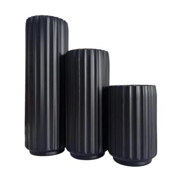 Imagem de Kuntesetty Conjunto de 3 Vasos de Chão Grandes, Vasos de Flores, Centros de Mesa, Decoração de Interiores para de Entrada E Sala de Estar, Preto