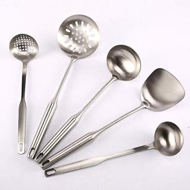 Imagem de Conjunto de utensílios de cozinha Super Leader 5 peças de aço inoxidável, espátula de sopa, concha de sopa, utensílios de cozinha antiaderentes, conjunto com espátula, utensílios de cozinha