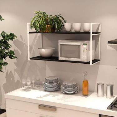 Imagem de Prateleira Industrial Parede ou Suspensa Branca Aço e Madeira 50x40x80