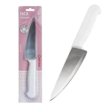 Imagem de Faca Inox 5 Cabo Branco Profissional Cozinha Chef Churrasco - Univenda