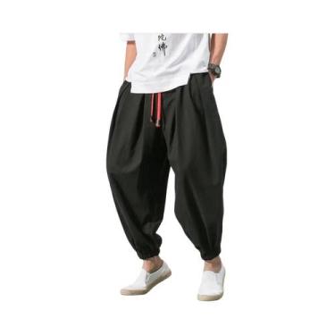Imagem de Calças Harem Masculinas Oversized Estilo Chinês Em Algodão E Linho, Ca