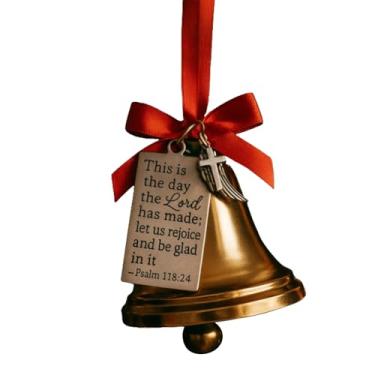 Imagem de Enfeites de Natal religiosos com versículos da Bíblia, decoração de sino cristão com laço para árvore, decoração de férias para casa de fazenda, manto, jardim, parede, janela