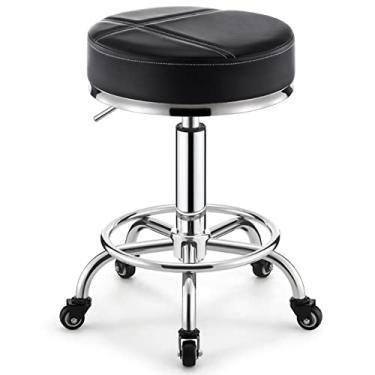 Imagem de Cadeira giratória redonda com rodinhas para escritório, salões de beleza, bancos de bar com 5 garras e rodas, ajustáveis 44-60 cm (cor: bege) (laranja) (preto)