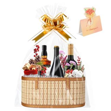 Imagem de 1 conjunto de cestas para presentes vazias, cesta grande de bambu com alça, cesta de tecido decorativa dobrável reutilizável para Natal, chá de bebê, dia das mães, inauguração de casa, casamento