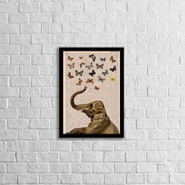 Imagem de Quadro Elefante Com Borboletas 45X34 Com Vidro Moldura Preta - Quadros