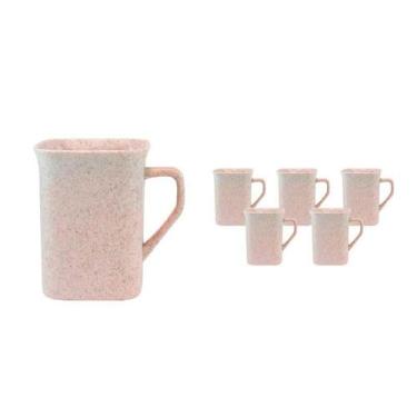 Imagem de Kit 6 Canecas Quadrada Fibra Madeira Palha 250Ml - Bb Store