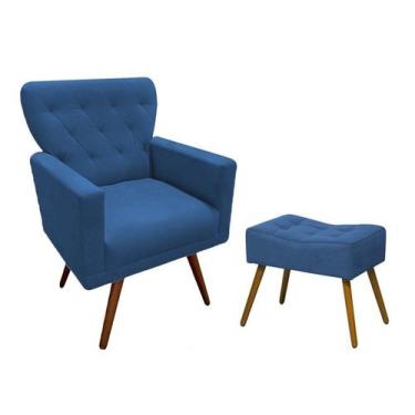 Imagem de Kit Poltrona Decorativa Aurora + 1 Puff Retangular Suede Azul Marinho 