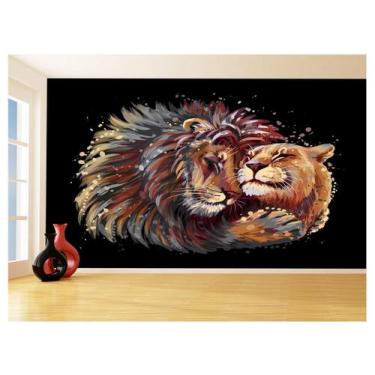 Imagem de Papel De Parede 3D Animais Leão Família Casal 3,5M Anm513 - Você Decor