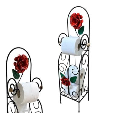 Imagem de Porta Papel Higiênico de Chão em Ferro com Flores Decorativas – Suporte Grande para Banheiro, Artesanato Novo