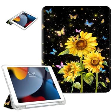 Imagem de Lalumix Capa para iPad Air 2/1, para iPad 5ª/6ª geração 2017/2018, capa fina para iPad 5ª/6ª geração 9,7 polegadas, suporte para lápis, 2 ângulos de visualização, suporte para digitação, girassol