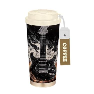 Imagem de Blueangle Caneca de café de viagem isolada para guitarra elétrica preta - copo de aço inoxidável à prova de vazamento e derramamento para acampamento e ar livre, garrafa de água reutilizável de 482 g