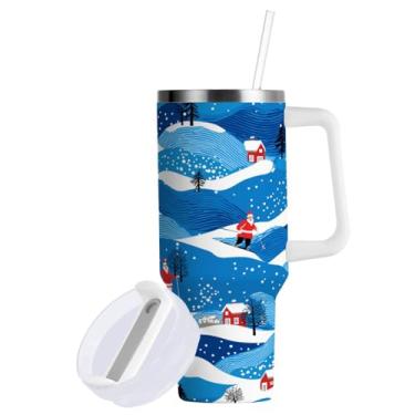 Imagem de ATTX Copo de esqui de Papai Noel de 1,134 g com alça - Caneca de viagem de aço inoxidável isolada a vácuo, xícara de café à prova de vazamento com canudo #360