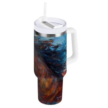 Imagem de xigua Copo Majestic Horse de 850 g com tampa e canudo, aço inoxidável de vácuo duplo isolado garrafa de água esportiva suporte de copo de café de viagem à prova de vazamento para bebida gelada