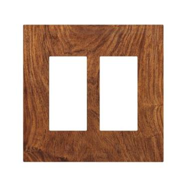 Imagem de Nadoabtm Capas decorativas vintage rústico marrom escuro grão de madeira 2 gangues interruptor duplo interruptor de luz placa de interruptor elétrico placa de decoração Gfci placa de parede para sala