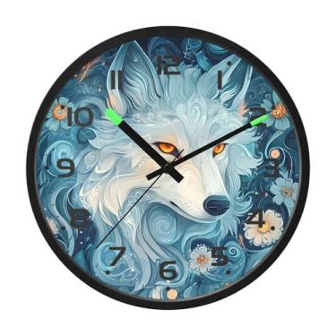Imagem de SEHANY Relógio de parede branco lobo silencioso sem tique-taque relógio redondo operado por bateria 30 cm controle de som luz noturna relógios de parede para sala de estar, cozinha, quarto, escritório