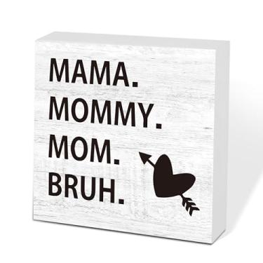 Imagem de Placa de caixa de madeira Mama Mommy Mom Bruh decorativa engraçada escritório casa fazenda Rusitc placa de caixa de madeira (12 x 12 cm), decoração de mesa de mesa, presente de escritório para amigo