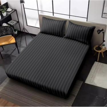 Imagem de Jogo de lençol com de 02 03 Preço Não Desbota Conjunto de Capa de Colchão Solteiro Casal Queen King(11#PRETO Listrado,SOLTEIRO)