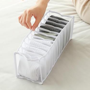 Imagem de Organizador de armário com 11 compartimentos – Divisor de gaveta leve para sutiãs, roupas íntimas e meias, caixa de armazenamento durável para organização de guarda-roupa (branco)