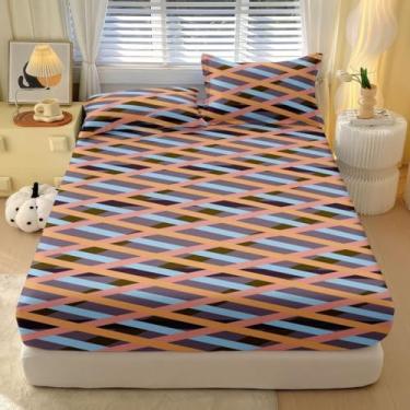 Imagem de Jogo De Lençol 3 Peças Com Elástico Casal Estampado Nao Desbota e Toque Macio Micropercal 400 Fios(Mosaico)
