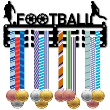Imagem de CREATCABIN Suporte de medalha de exibição de medalha de futebol pequeno metal preto ferro futebol esportes prêmio rack de fita organizador de fita para atletas, medalhistas, honor, casa, crachá