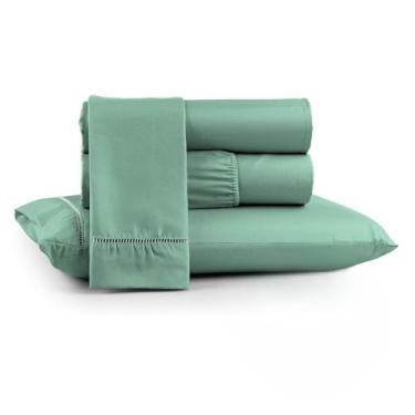 Imagem de Jogo Lençol Completo 3 Peças Cama Casal Queen Ponto Palito 200 fios Micropercal(VERDE,SOLTEIRO)