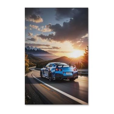 Imagem de HouLaiZhe R35 Jdm carro esporte nascer do sol pôsteres fixes parede parede estética decoração de sala de parede impressões galeria sala decoração de parede para quarto sala de estar escritório 11 x 17