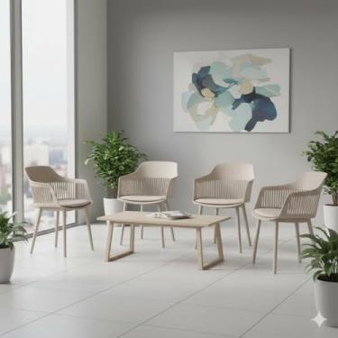 Imagem de Kit 4 Cadeiras Marcela Montreau, Polipropileno Bege Nude, com Almofada, para Sala de Jantar, Cozinha, Escritório e Recepção