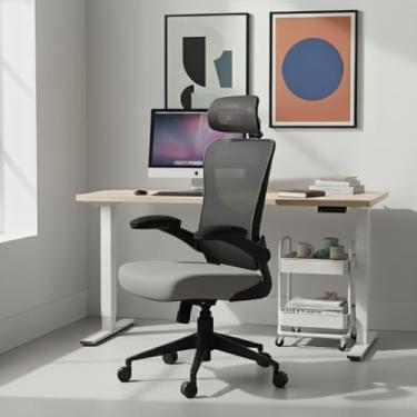 Imagem de Cadeira de Escritório Ergonômica, DT3 Vita com apoio de cabeça 3D, Apoio Lombar Ajustável, Mesh Spandex Respirável + Tecido Softex Espuma Injetada, Certificada NR-17, Cadeira Giratória (Grey)