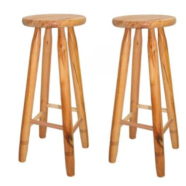 Imagem de Banco de Madeira Maciça 70cm | Banquinho Natural para Cozinha e Bar | Kit com 2 Unidades(COM VERNIZ)