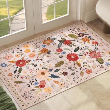 Imagem de Tapete de área de 7 x 12 cm, tapete lavável rosa floral para entrada, tapetes antiderrapantes para área de flores, tapete pequeno, tapetes para sala de estar, quarto, berçário, cozinha, sala de jantar